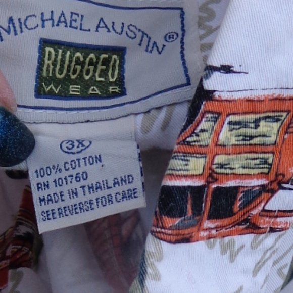 Vintage Hawaiian Button Front Cotton Shirt 3xl Woodies Antique Cars White - Picture 9 of 10